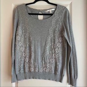 Lauren Conrad Gray Lace Trim Lightweight Sweater